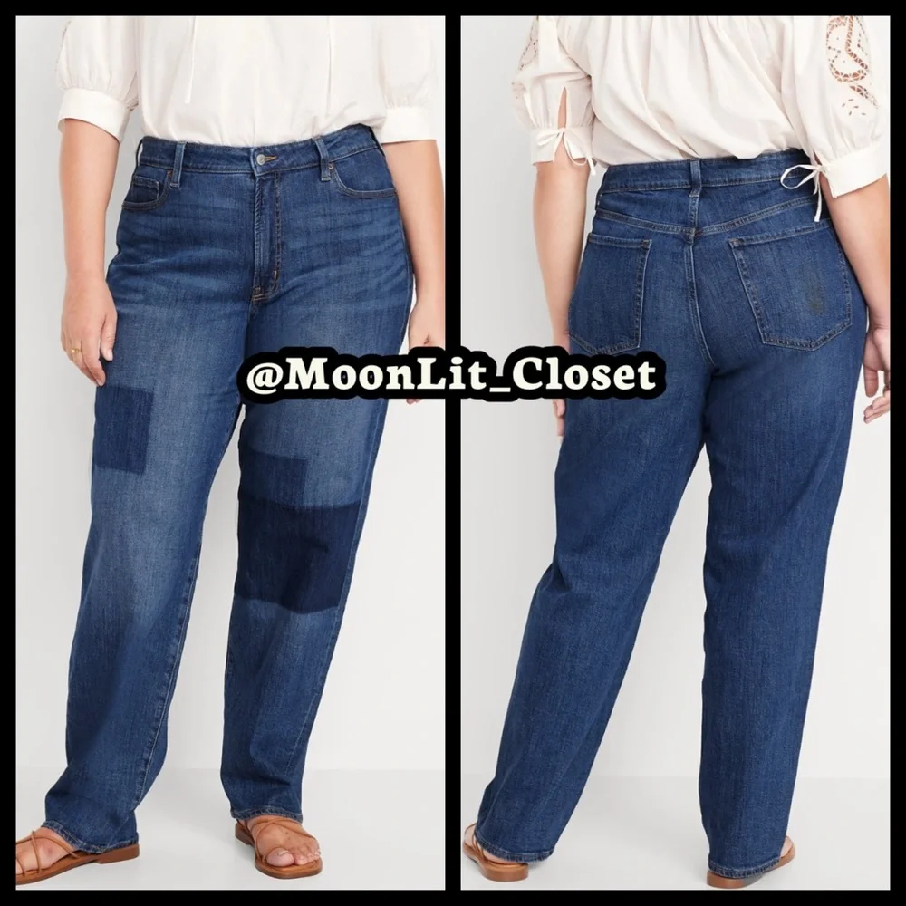 Old Navy High-Waisted OG Loose Laser Patch Jeans Medium Wash Patch Size 22